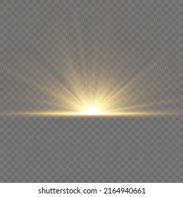 Vector sunlight and light effect.
Sunrise. Sunlight lens flash light effect on png background. Effect of blurring light. Sunset or sunrise, sun beams, bright flash. Light png. Vector Illustration.