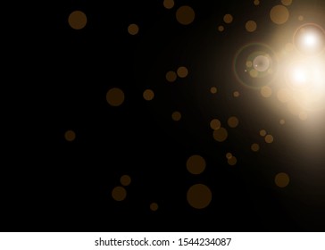 Vector sunlight special lens flare light effect. Sun flash shining with rays and spotlight. Flares and gleams rounded and hexagonal shapes. Isolated on transparent background