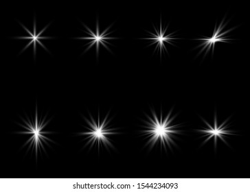 Vector sunlight special lens flare light effect. Sun flash shining with rays and spotlight. Flares and gleams rounded and hexagonal shapes. Isolated on transparent background