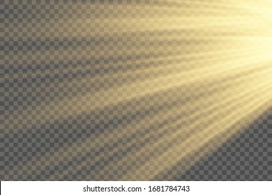 Vector sunlight special lens flare light effect. Sun flash shining with rays and spotlight. Flares and gleams rounded and hexagonal shapes. Isolated on transparent background