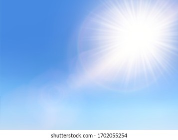 Efecto de luz especial de lente de luz solar vectorial. El sol brilla con rayos y foco. Bengalas y brillos redondeados y hexagonales.