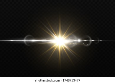 Vector sunlight special lens flare light effect. Sun flash shining with rays and spotlight. Flares and gleams rounded and hexagonal shapes. Isolated on transparent background