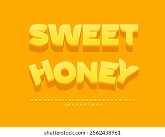 Vector sunny badge Sweet Honey. Trendy Yellow Font. Digital Alphabet Letters and Numbers set