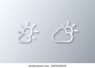vector sunny clouds with sun for weather icon made in white papercut effect style