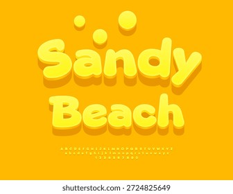 Vector Sunny Flyer Sandy Beach. Gelbe Sommerschriftart. Nette 3D-Alphabet Buchstaben und Zahlen gesetzt.
