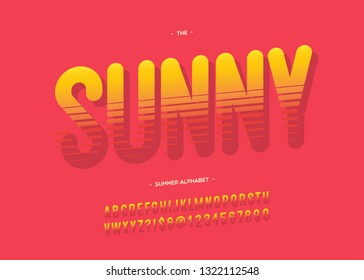 Vector sunny font bold slanted style modern typography for decoration, logo, poster, t shirt, book, card, sale banner, printing on fabric, industrial. Cool typeface. Trendy alphabet. 10 eps