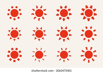 Vector sunny icons set. Red sun symbols for your design and ideas.
