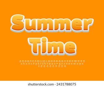 Vector sunny logo Summer Time. Modern Yellow Font. Stylish Alphabet Letters and Numbers.