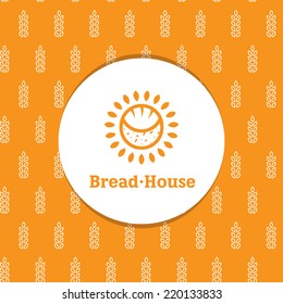 Vector sunny minimalistic bakery logotype with decorative wheat seamless pattern