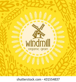 Vector sunny minimalistic bakery logotype with decorative wheat 