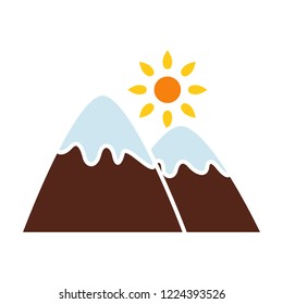 vector sunny mountains icon. Flat illustration of mountains. beautiful mountains isolated on white background. tourism sign symbol - travel icon