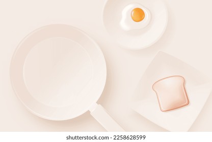 Vector vector sunny side up egg with toast and pastel background fast food background