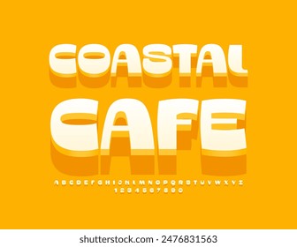 Vector sunny sign Coastal Cafe. Cute White 3D Font. Set of Modern Alphabet Letters and Numbers.