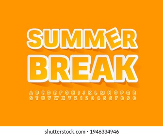 Vector sunny Sign Summer Break. Cute Yellow Font. Creative Alphabet Letters and Numbers set