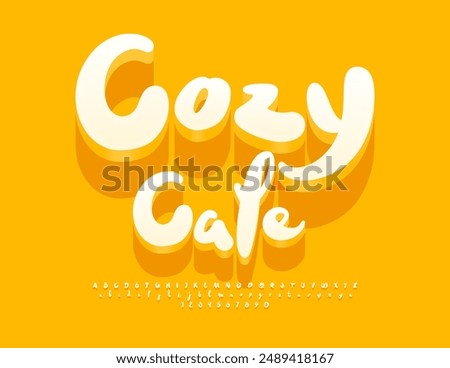 Vector Sunny signboard Cozy Cafe. Playful 3D Font. Set of Funny Alphabet Letters and Numbers.