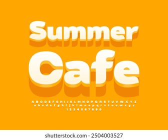 Vector sunny signboard Summer Cafe. Stylish White 3D Font. Artistic Alphabet Letters and Numbers
