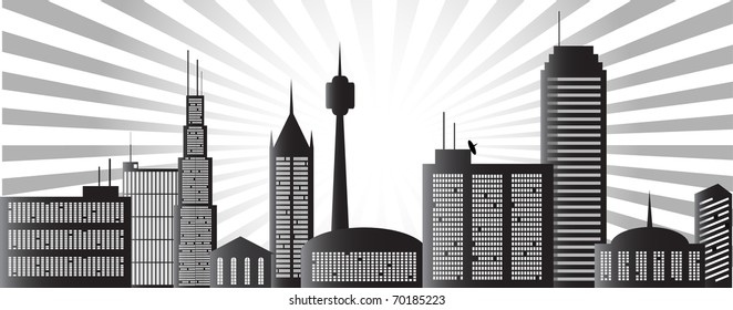 Vector sunrise city illustration