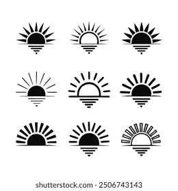 Vector sunrise logo icon set, perfect for bright and elegant design projects.