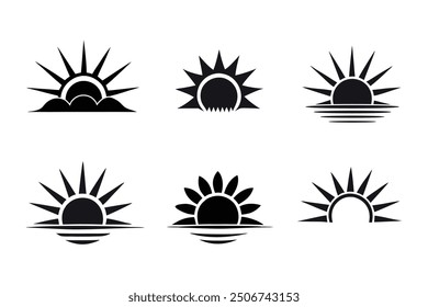Vector sunrise logo icon set, perfect for bright and elegant design projects.