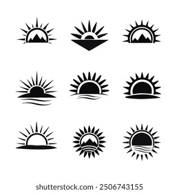 Vector sunrise logo icon set, perfect for bright and elegant design projects.