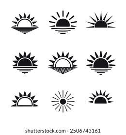 Vector sunrise logo icon set, perfect for bright and elegant design projects.