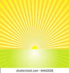 Vector Sunrise over Green Landscape