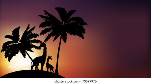 vector sunset in african savanna