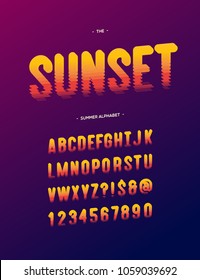 Vector sunset alphabet modern typography. Font sans serif style for t shirt, party poster, promotion, sale banner. 10 eps