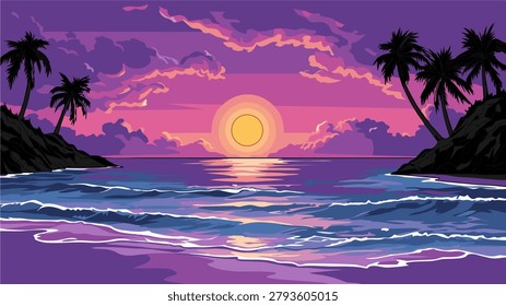 vector sunset in beach beauty dramtic sky