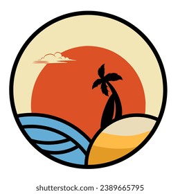 vector sunset and beach waves, design for T-shirts, hoodies, logos and others.