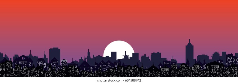 vector sunset at the city  skyline illustration
sun and cityscape