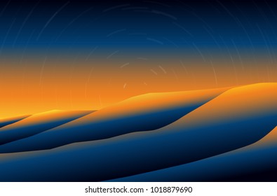 Vector sunset landscape background illustration with starry sky will be good for decor a greeting cards, invitations, lettering, bussiness e-mail design, web design and etc.