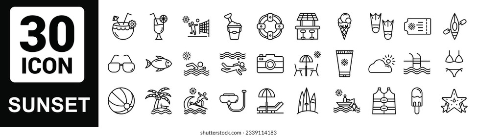Vector sunset Line Outline Icon Set