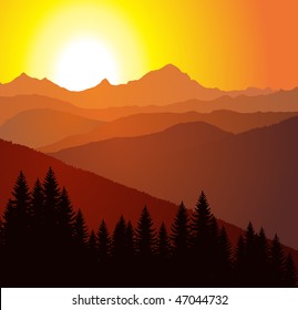 vector sunset in mountains