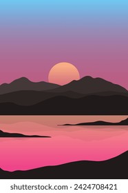 Vector Sunset In The Mountains Background