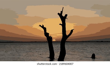 vector sunset on the african nile