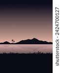 Vector Sunset On The Beach With Purple Sky