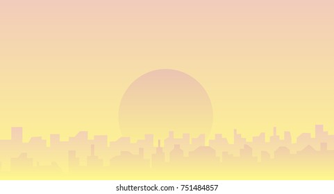 vector sunset over city silhouette, buildings,rooftops.