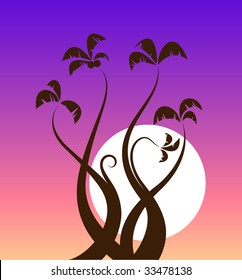 vector sunset palm trees