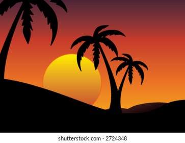 Vector sunset with palms