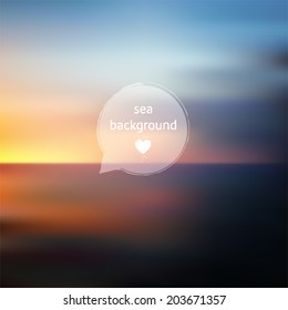 Vector sunset sea ocean and sky blurred defocused landscape, outdoor illustration, backdrop for design