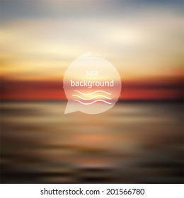 Vector sunset sea, ocean, sun and sky blurred defocused landscape background, outdoor illustration, sunrise  backdrop for design 