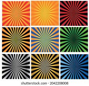 Vector sunset style shapes with colored rays.
Colorful shapes for backgrounds, perfectly editable presentations.
