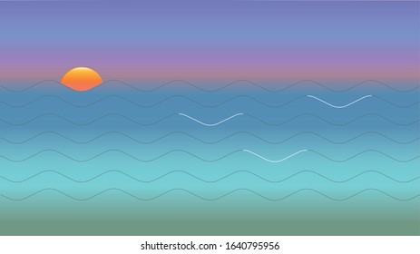 Vector sunset or sunrise with birds.