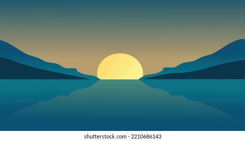 vector sunset tropical beach illustration. flat style nature landscape, seascape