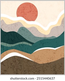 Un Vector de arte de la pared de la puesta del sol. dibujo de línea de forma abstracta de follaje. Arte Abstractas de la planta para el arte natural y mínimo de la pared, impresiones, cubiertas y Fondo de pantalla. Vector-basado arte, Tarjetas de felicitación