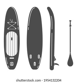 Vector SUP Board and Paddle Icons Set