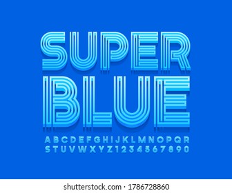 Vector Super Blue maze Font. Abstract style Alphabet Creative Line Letters and Numbers set