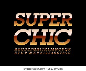 Alfabeto de oro súper Chic Vector. Fuente moderna y elegante. Juego de letras y números brillantes de élite