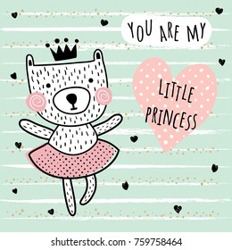 vector super cute illustration of a bear, greeting card template